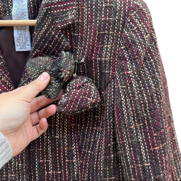 Sag Harbor US 4 Petite Y2K Brown Woven Contrast Stitch Tweed Blazer - Picture 4 of 7